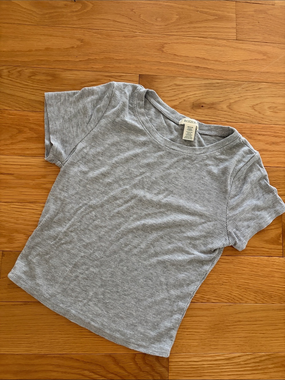 Bozzolo Light Gray Ribbed Short-Sleeve Tee